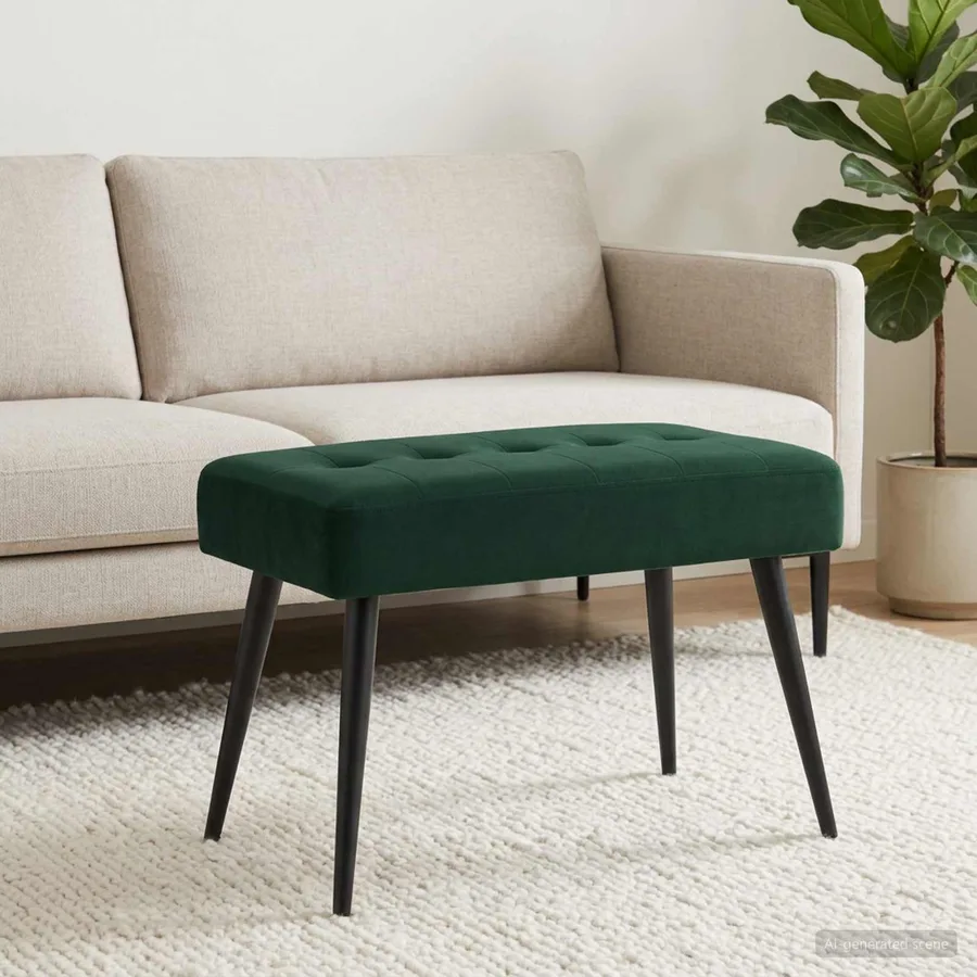 Banc avec capitonnage bouton Vert foncé 60 x 40 x 45 cm Velours - 4