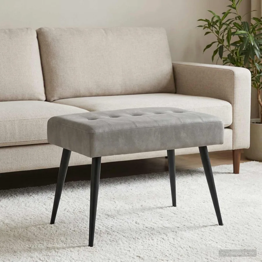 Banc avec capitonnage bouton Gris clair 60 x 40 x 45 cm Velours - 3
