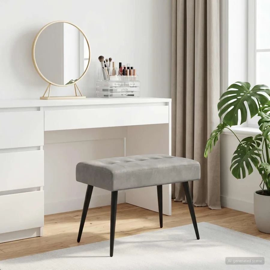Banc avec capitonnage bouton Gris clair 60 x 40 x 45 cm Velours - 4
