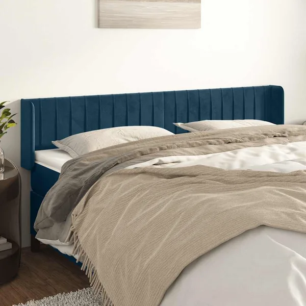 Tête de lit avec oreilles Bleu foncé 203x16x78/88 cm Velours