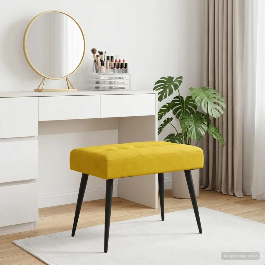 Banc avec capitonnage bouton Jaune 60 x 40 x 45 cm Velours - 3
