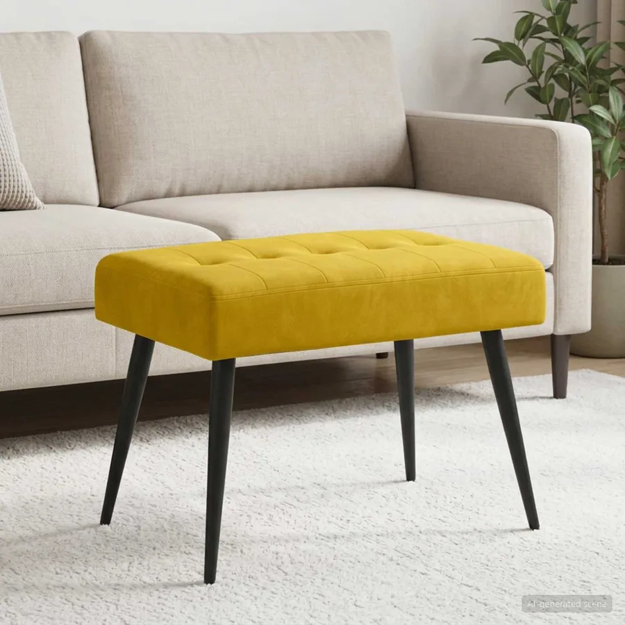 Banc avec capitonnage bouton Jaune 60 x 40 x 45 cm Velours - 4