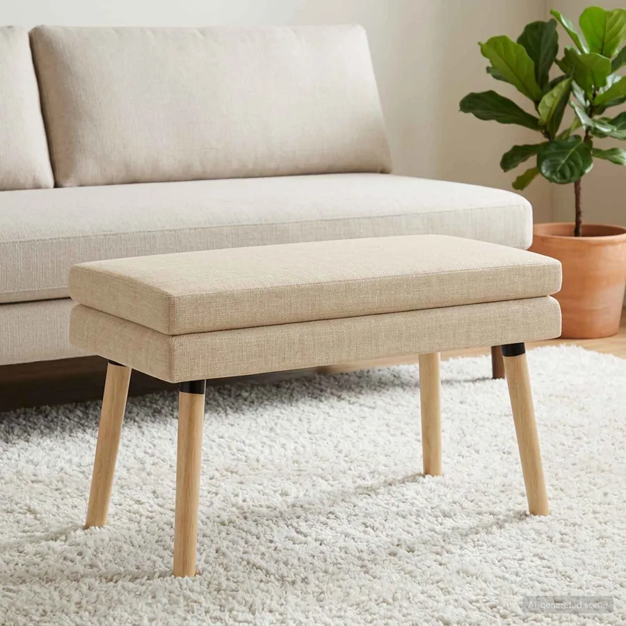 Banc à double couche Crème 80 x 40 x 47 cm Tissu - 3