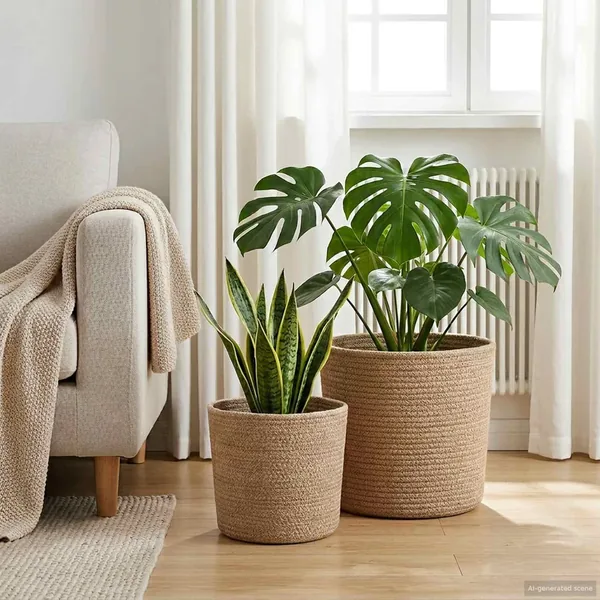 Ensemble de Pots à Plantes 2 pcs Naturel Ø 28 x 28 cm