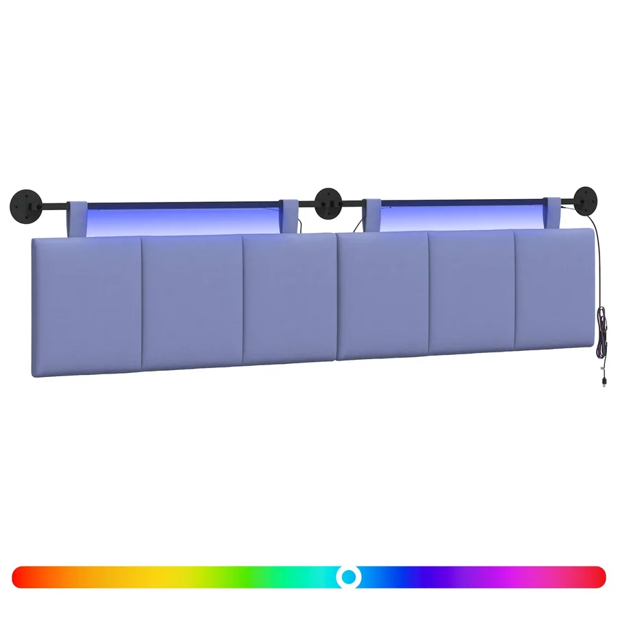 Tête de lit suspendue Avec lumière LED Bleu denim Tissu - 2