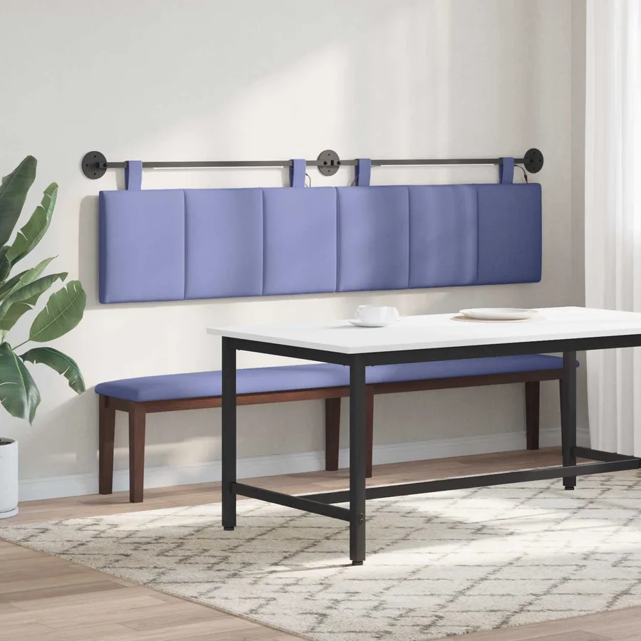 Tête de lit suspendue Avec lumière LED Bleu denim Tissu - 4