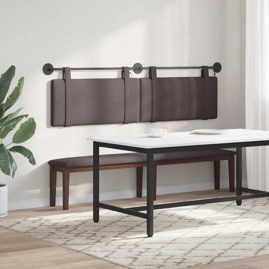 Tête de lit suspendue Avec lumière LED Marron foncé Tissu - 4