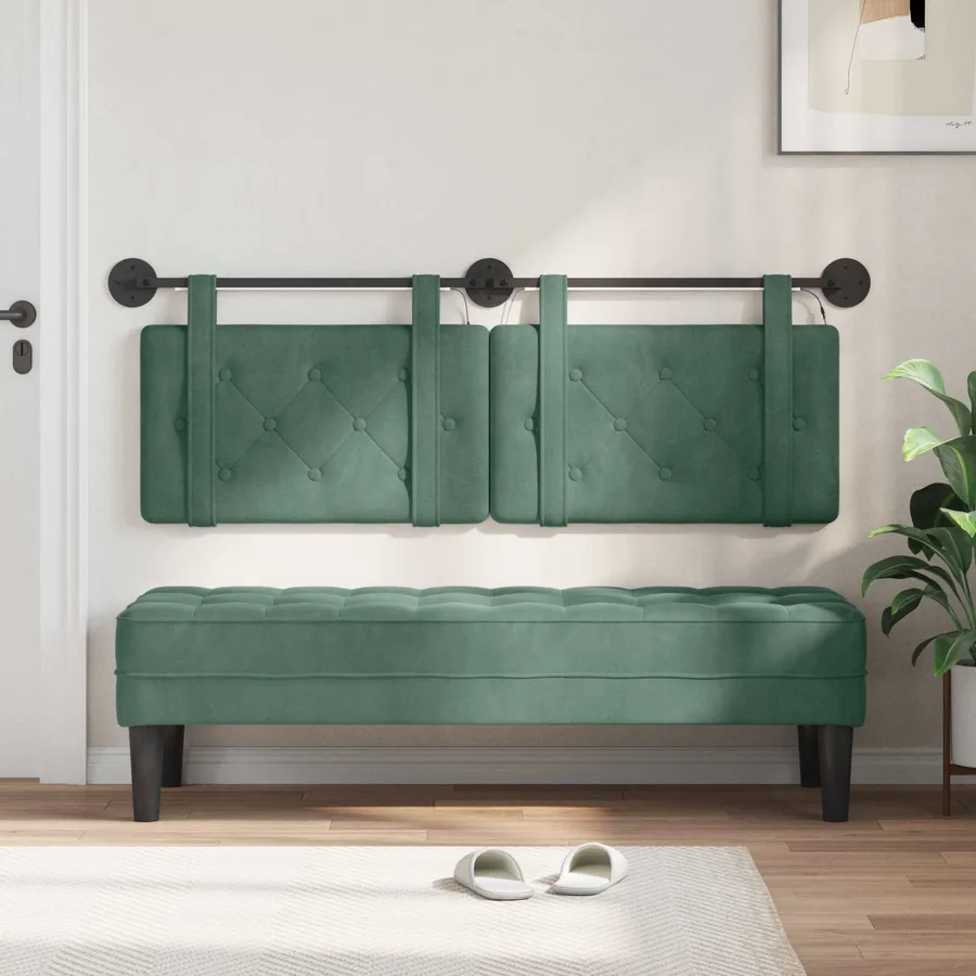 Tête de lit suspendue Avec lumière LED Vert Mer Velours - 3
