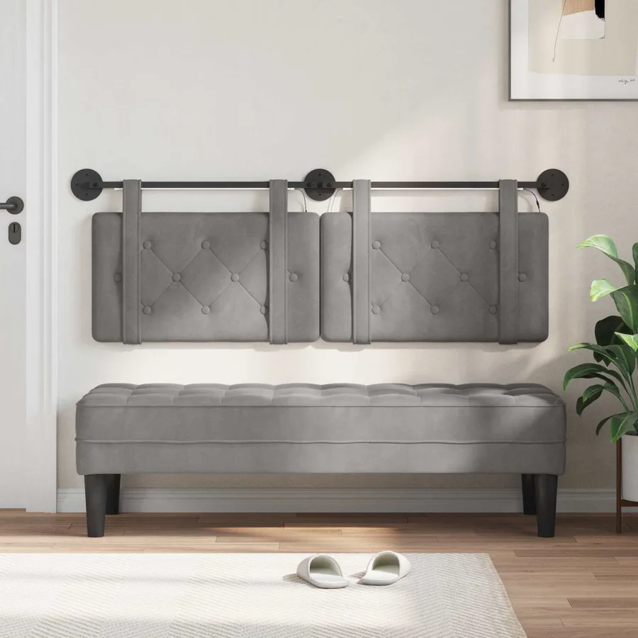 Tête de lit suspendue Avec lumière LED Gris clair Velours - 3