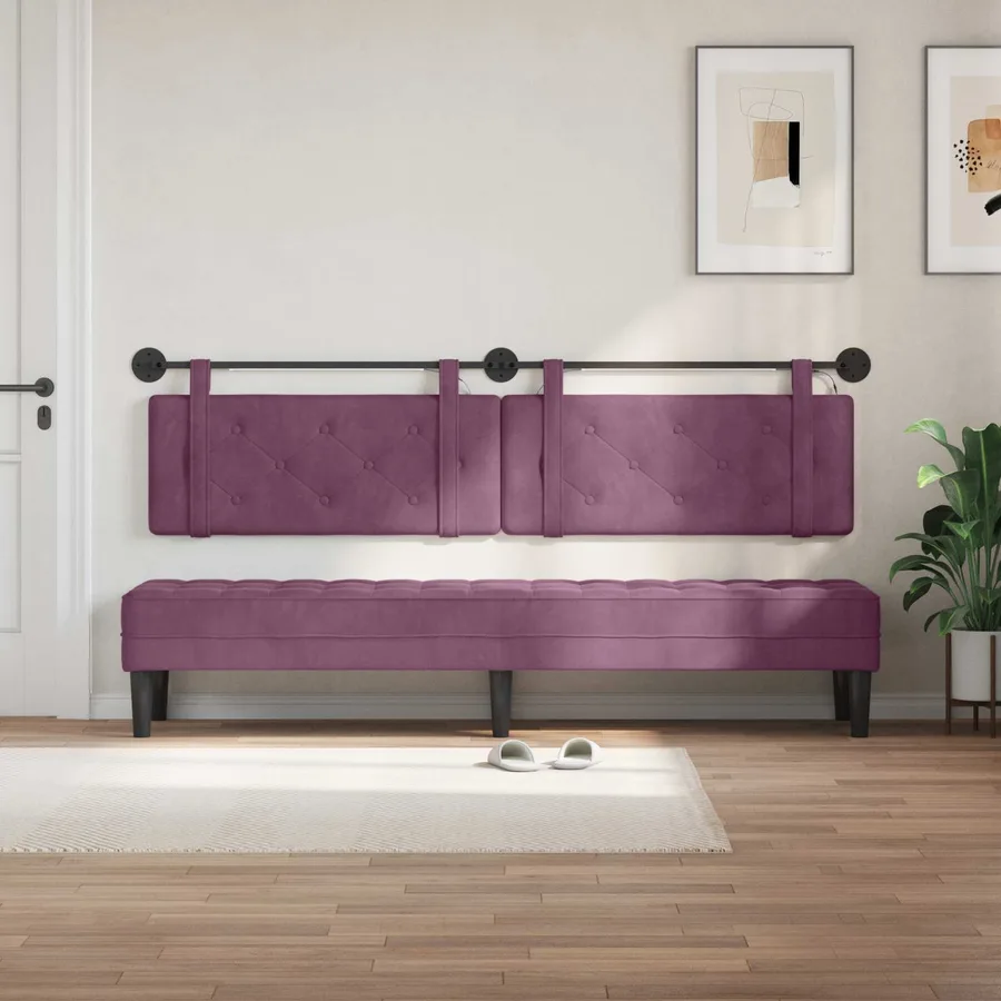 Tête de lit suspendue Avec lumière LED Pourpre Velours - 3