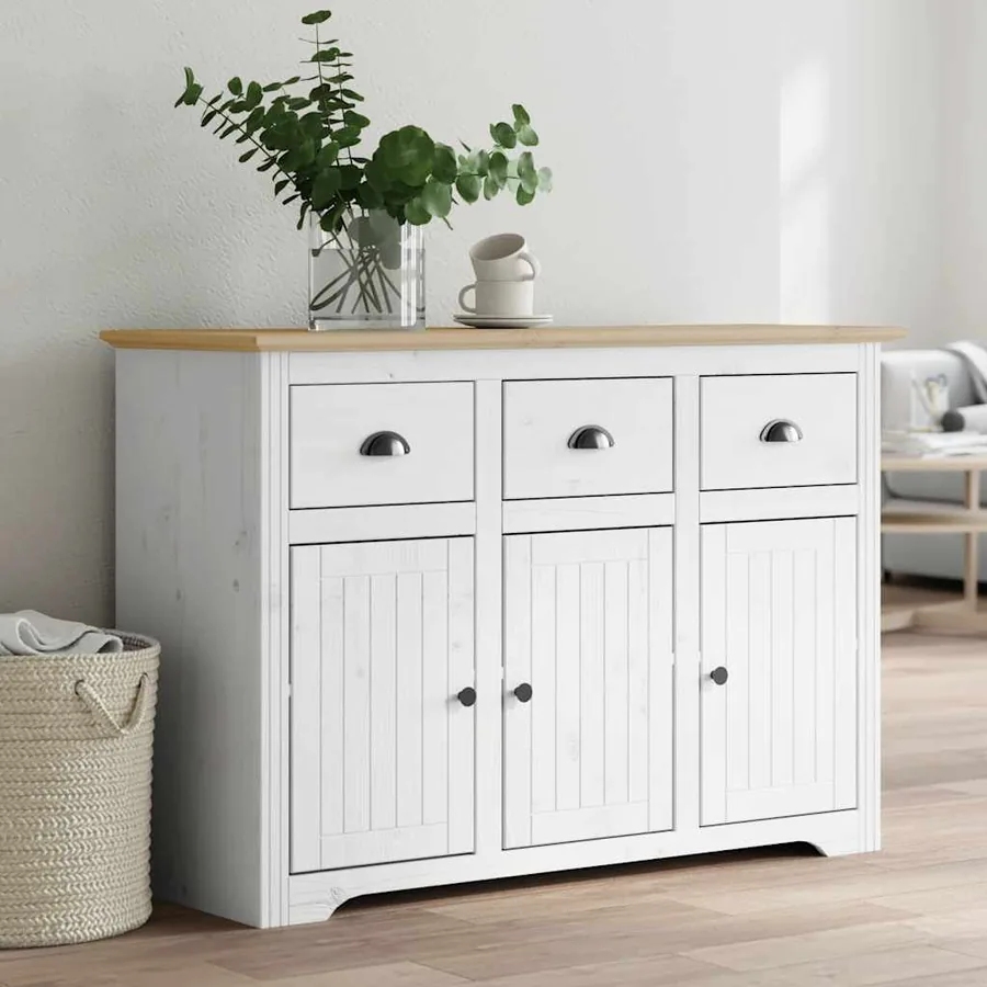 Buffet BODO blanc et marron 115,5x44x80 cm bois massif de pin