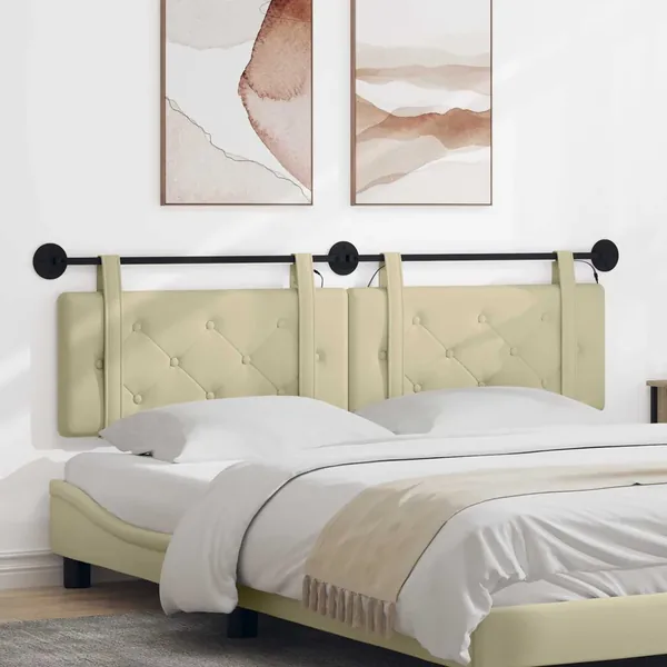 Tête de lit suspendue Avec lumière LED Crème Simili cuir