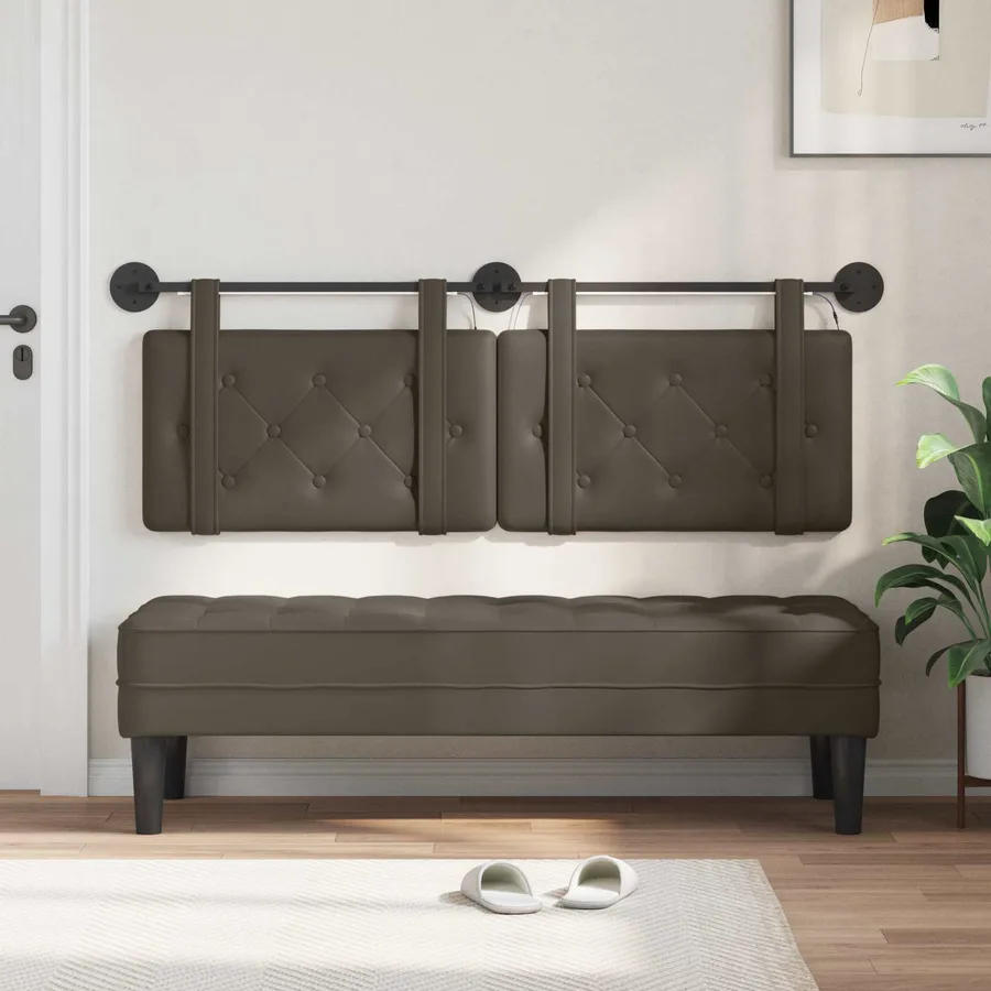 Tête de lit suspendue Avec lumière LED Gris Simili cuir - 3