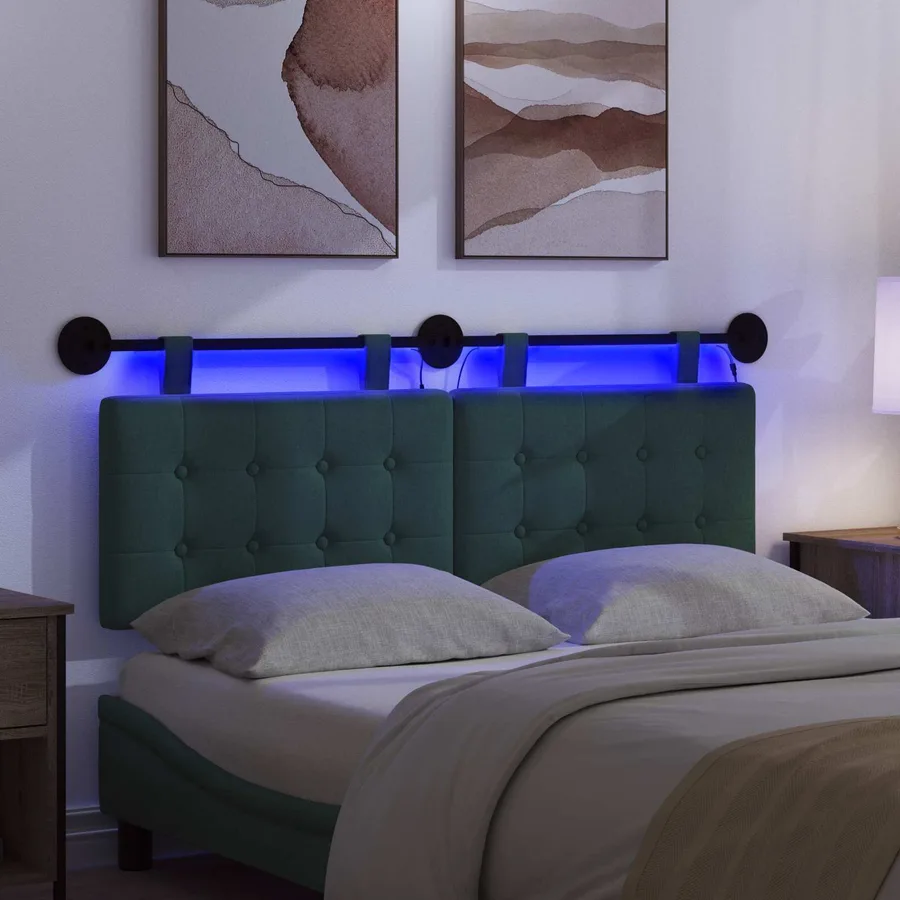Tête de lit suspendue Avec lumière LED Vert foncé Tissu - 5