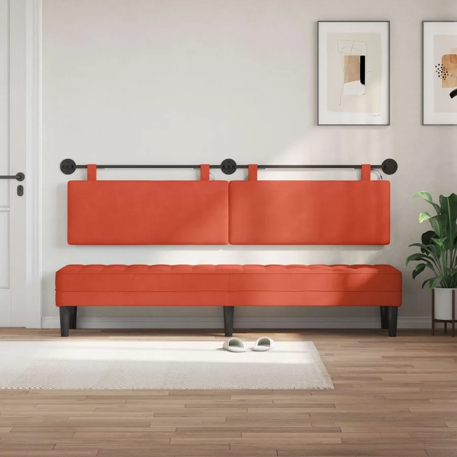 Tête de lit suspendue Rouge orange Tissu en velours côtelé - 3