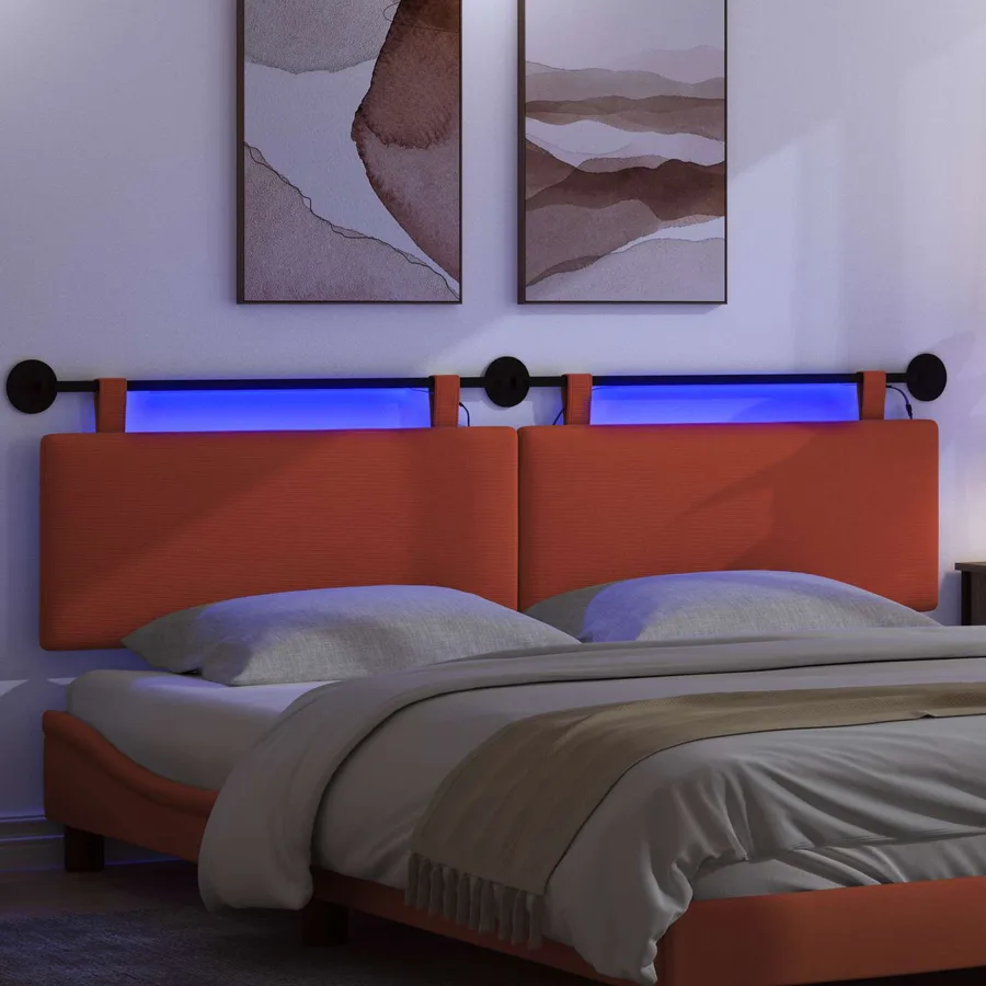 Tête de lit suspendue Rouge orange Tissu en velours côtelé - 5
