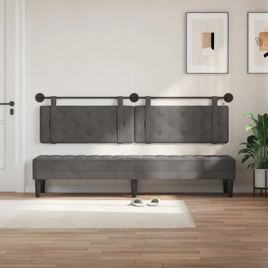 Tête de lit suspendue Avec lumière LED Gris foncé Velours - 3