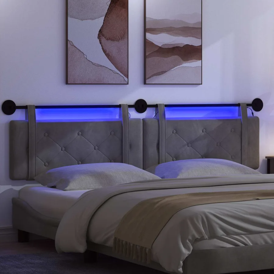 Tête de lit suspendue Avec lumière LED Gris foncé Velours - 5
