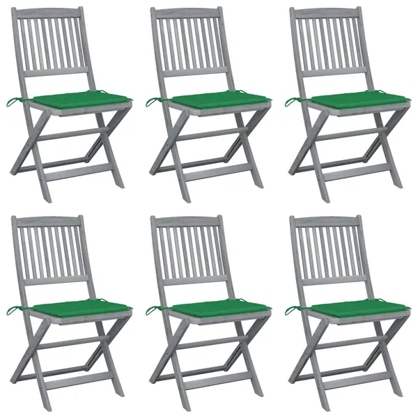 Chaises pliables d'extérieur lot de 6 et coussins Bois d'acacia