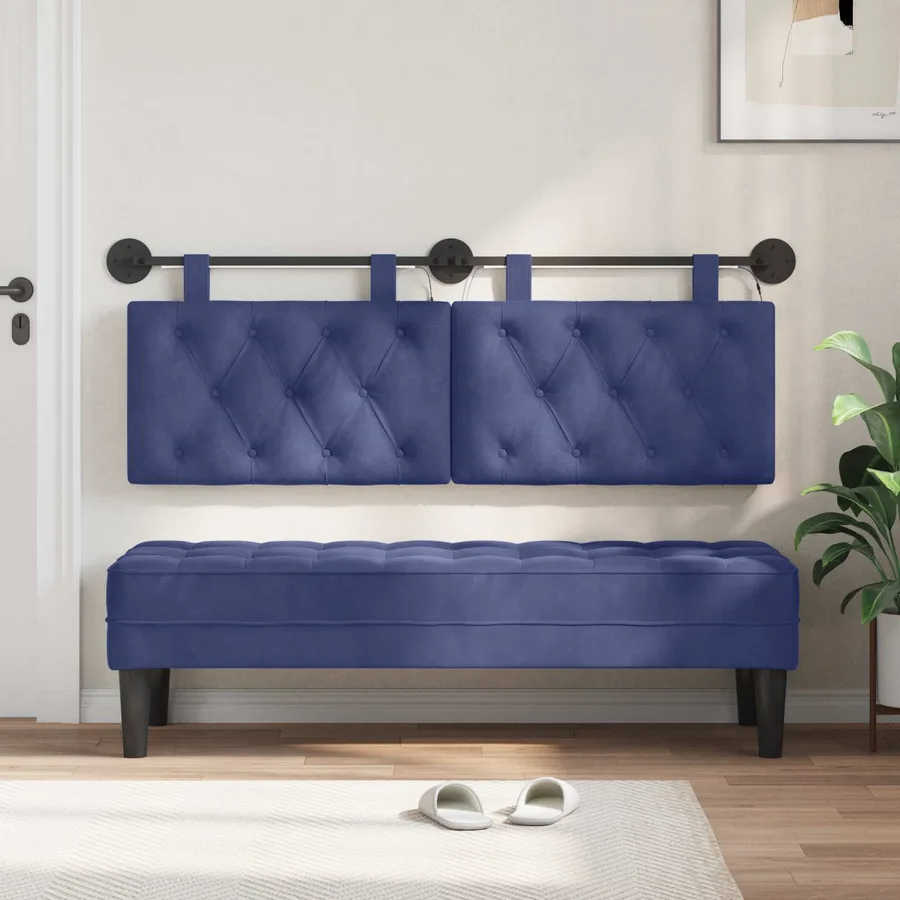 Tête de lit suspendue Avec lumière LED Bleu police Velours - 3
