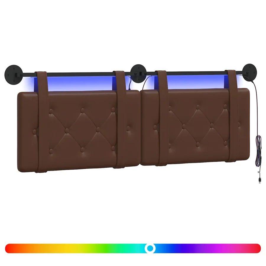 Tête de lit suspendue Avec lumière LED Marron Simili cuir - 2