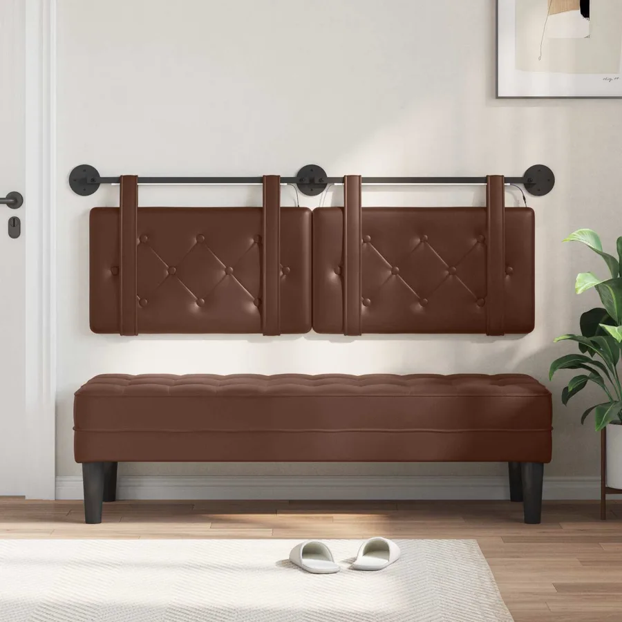 Tête de lit suspendue Avec lumière LED Marron Simili cuir - 3