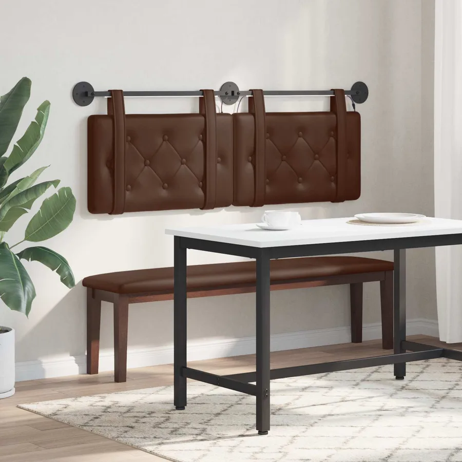 Tête de lit suspendue Avec lumière LED Marron Simili cuir - 4