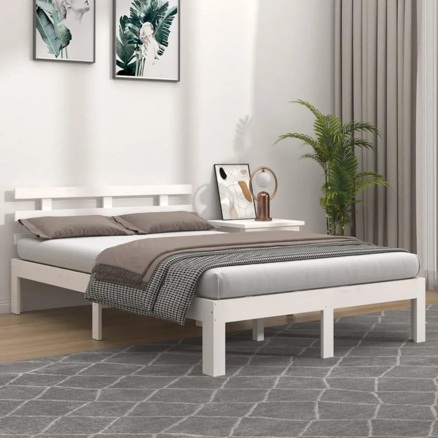 Cadre de lit sans matelas blanc bois massif 200x200 cm