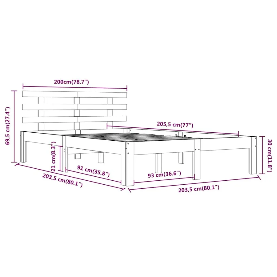 Cadre de lit sans matelas blanc bois massif 200x200 cm - 8
