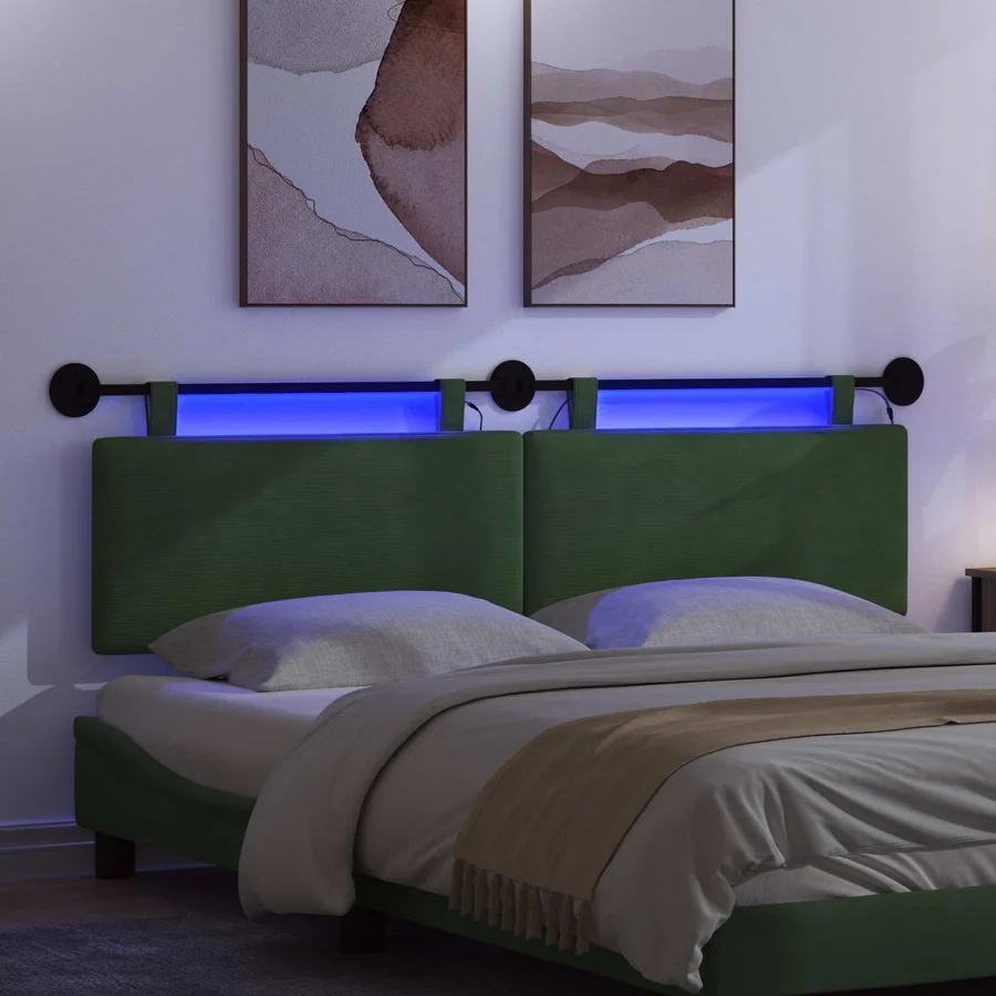 Tête de lit suspendue Vert Jungle Tissu en velours côtelé - 5