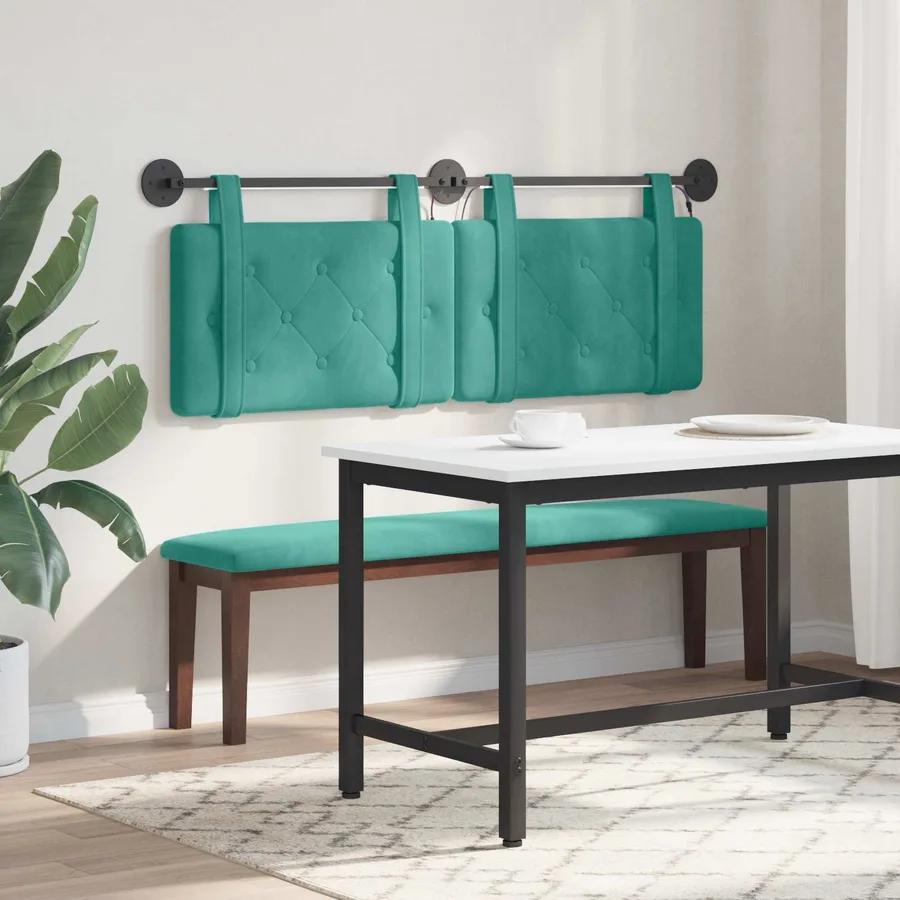 Tête de lit suspendue Avec lumière LED Turquoise Velours - 4