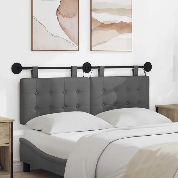 Tête de lit suspendue Avec lumière LED Gris foncé Tissu