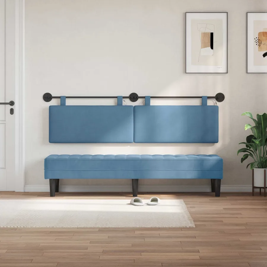 Tête de lit suspendue Bleu Tissu en velours côtelé - 3