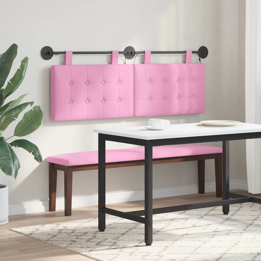 Tête de lit suspendue Avec lumière LED Rose Tissu - 4