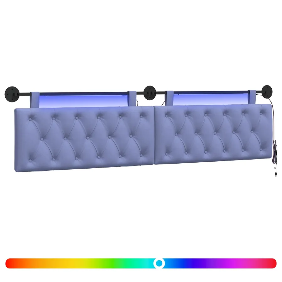 Tête de lit suspendue Avec lumière LED Bleu denim Tissu - 2