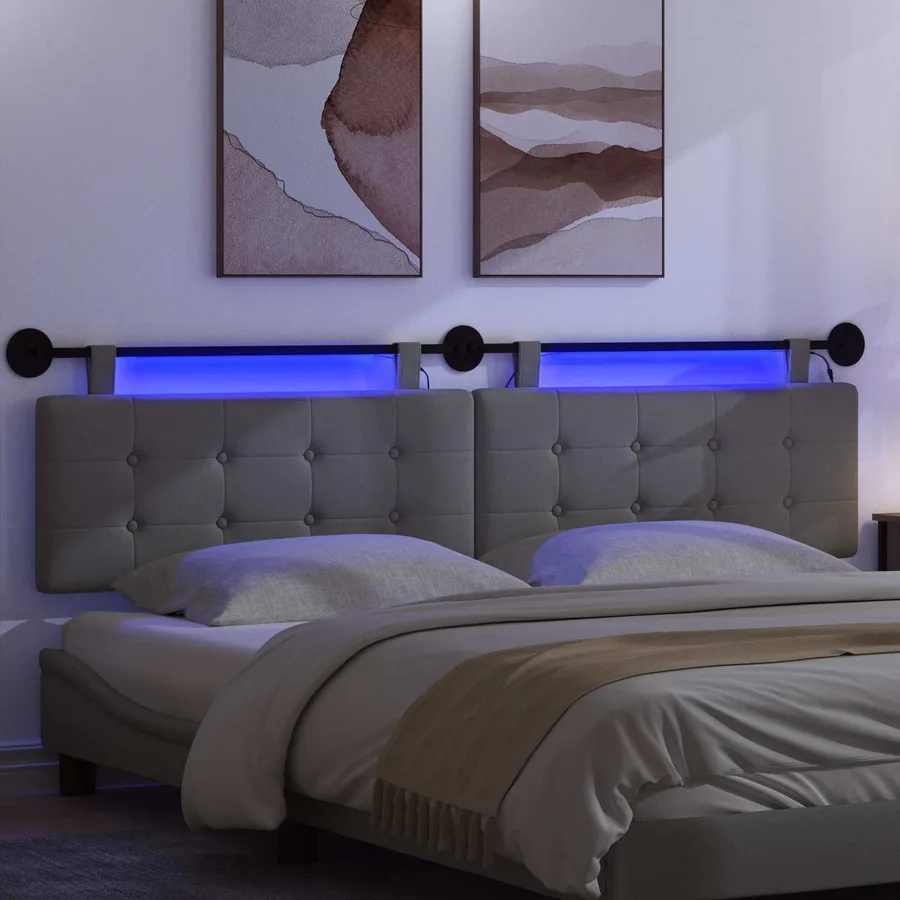 Tête de lit suspendue Avec lumière LED Gris foncé Tissu - 5