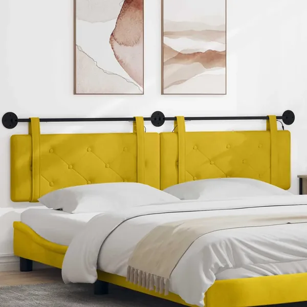 Tête de lit suspendue Avec lumière LED Jaune Velours