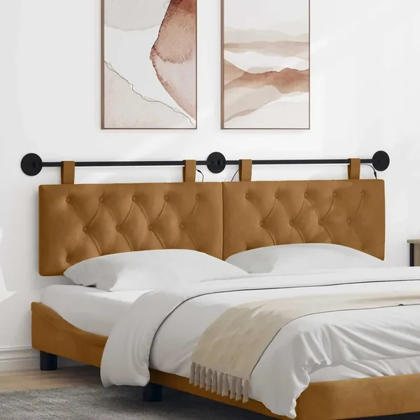 Tête de lit suspendue Avec lumière LED Marron Velours