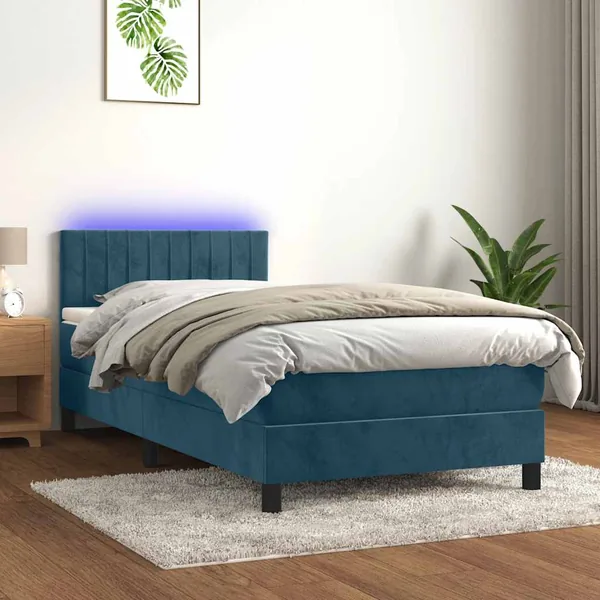 Sommier à lattes de lit et matelas et LED Bleu foncé 80x200cm