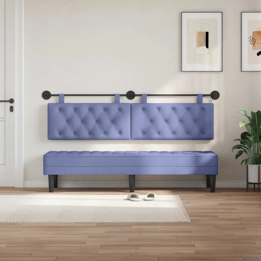 Tête de lit suspendue Avec lumière LED Bleu denim Tissu - 3