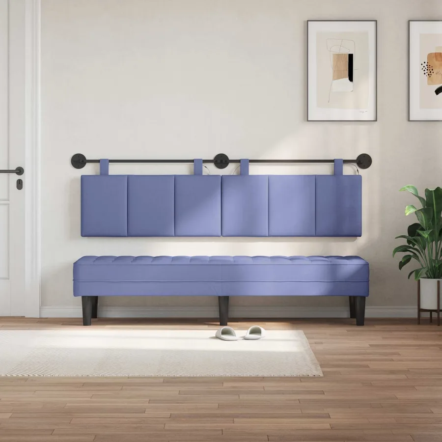 Tête de lit suspendue Avec lumière LED Bleu denim Tissu - 3