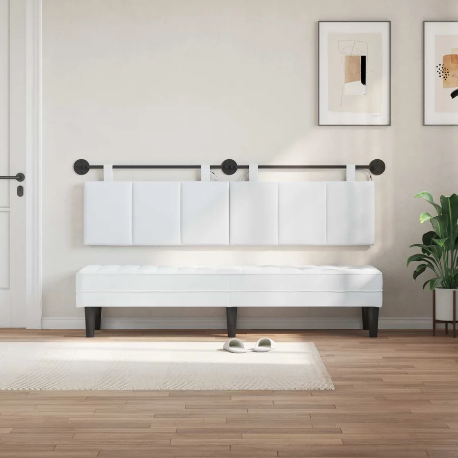 Tête de lit suspendue Avec lumière LED Blanc Tissu - 3
