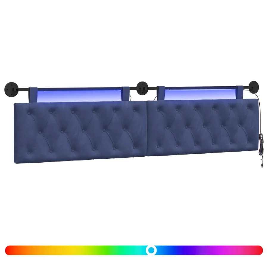 Tête de lit suspendue Avec lumière LED Bleu police Velours - 2