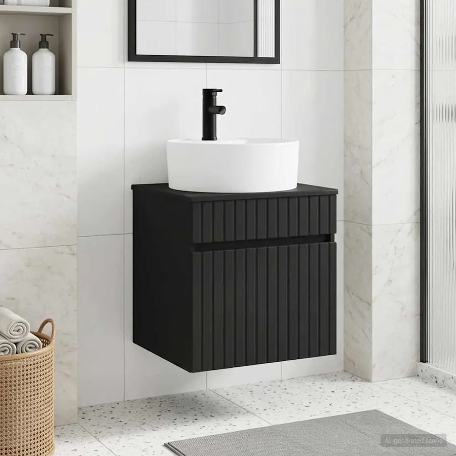Meuble de lavabo mural Noir 49 x 44,5 x 65 cm Bois d'ingénierie