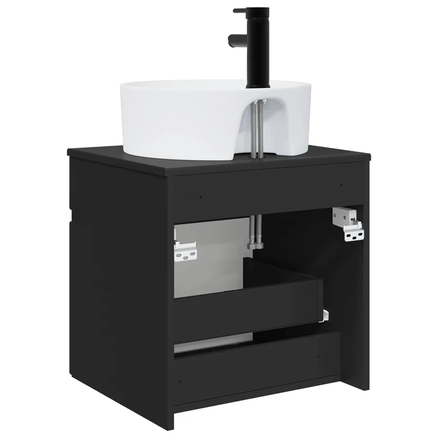 Meuble de lavabo mural Noir 49 x 44,5 x 65 cm Bois d'ingénierie - 4