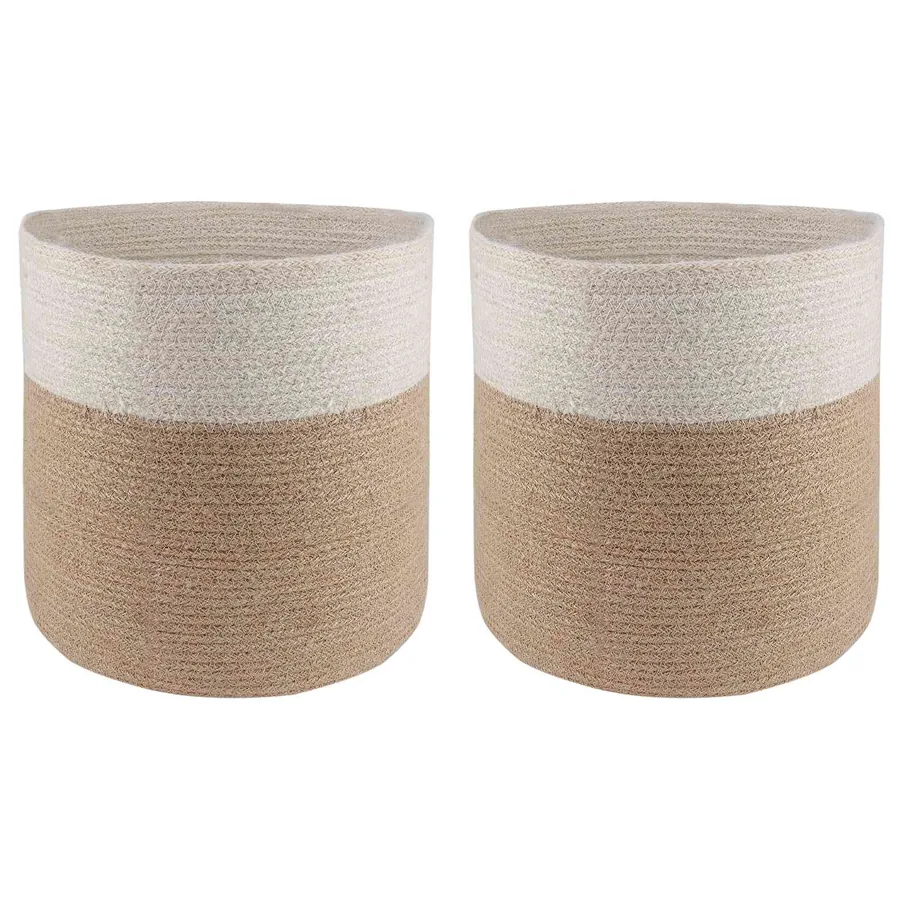 Ensemble de Pots à Plantes 2 pcs Naturel et Blanc Ø 28 x 28 cm