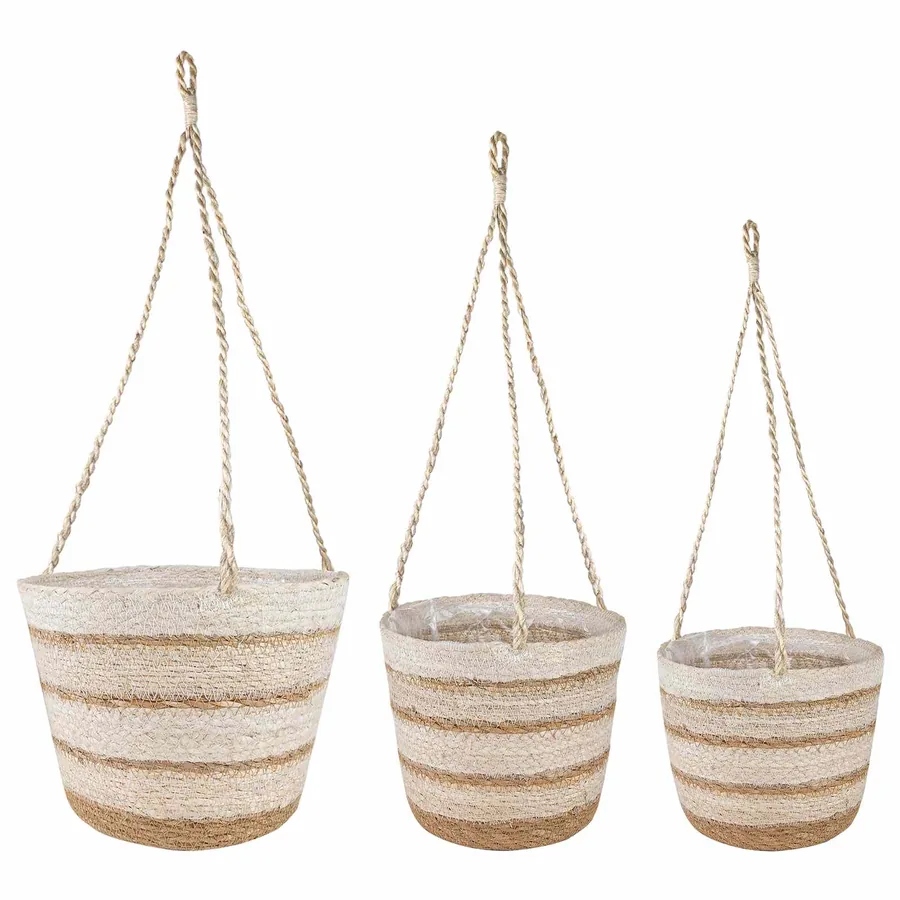 Paniers à plantes en herbe de mer 3 pcs Naturel, Blanc et Beige