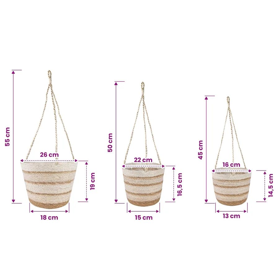 Paniers à plantes en herbe de mer 3 pcs Naturel, Blanc et Beige - 7