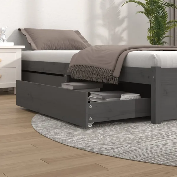 Tiroirs de lit 2 pcs Gris Bois de pin massif