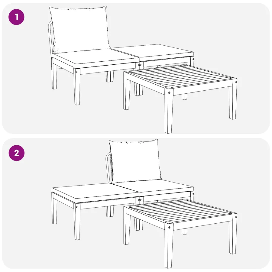 3 pcs Ensemble de salon de jardin avec coussins Naturel - 8
